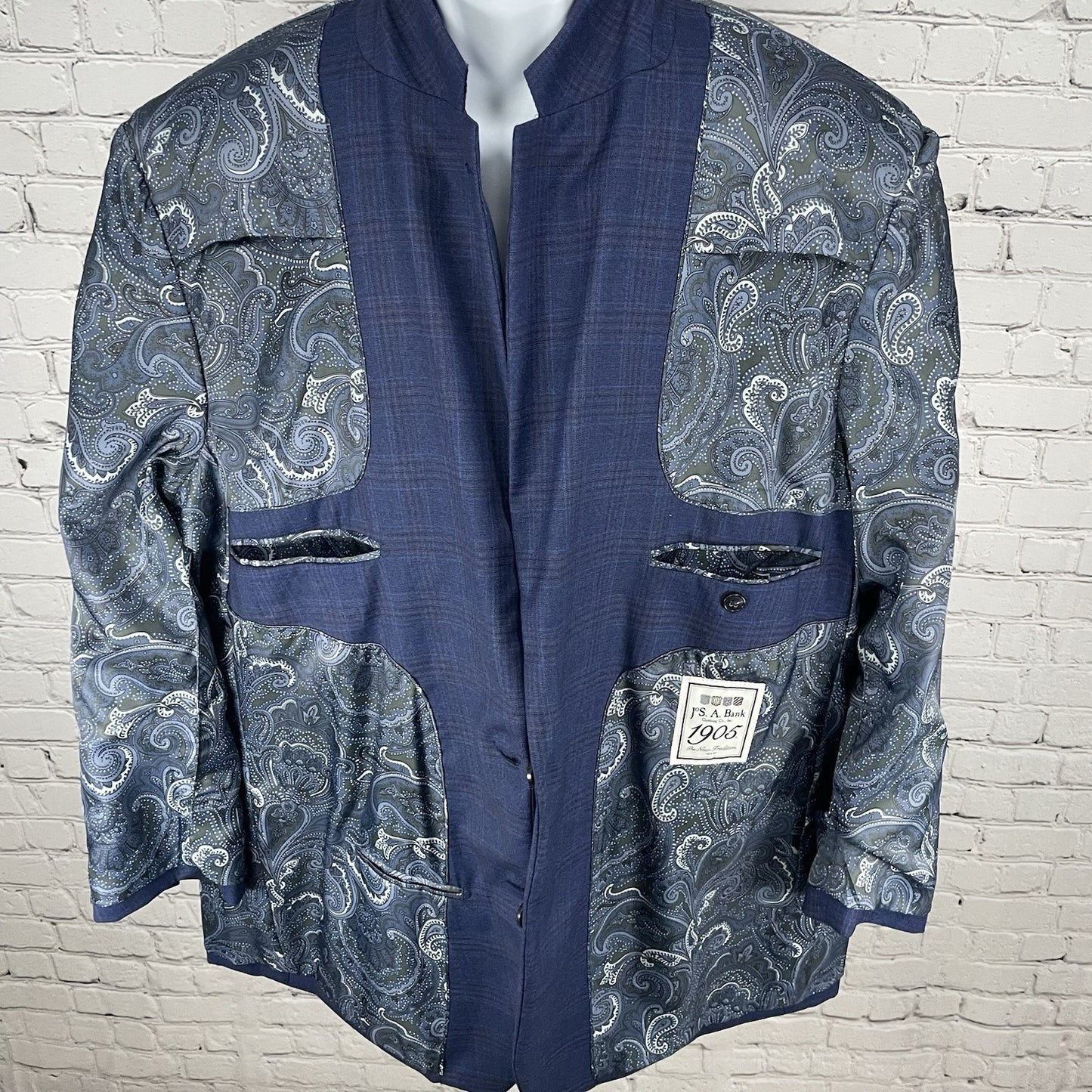 Jos. A. Bank 1905 Blue Check Wool 2 Button Double Vented Blazer Sport Coat 46R