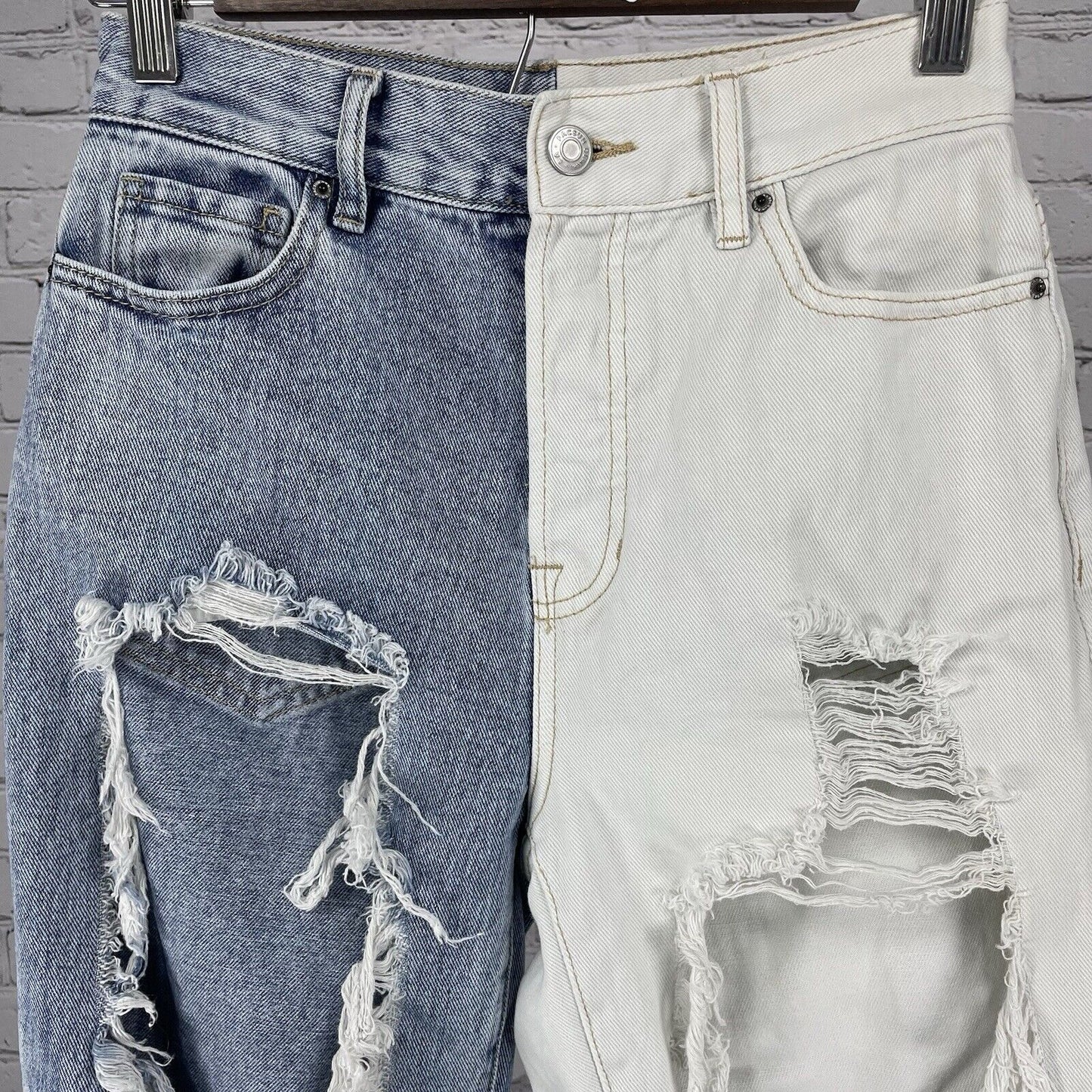 Pacsun Distressed High Rise Straight Leg Cut Off Denim Jeans Size 25 (25x25)