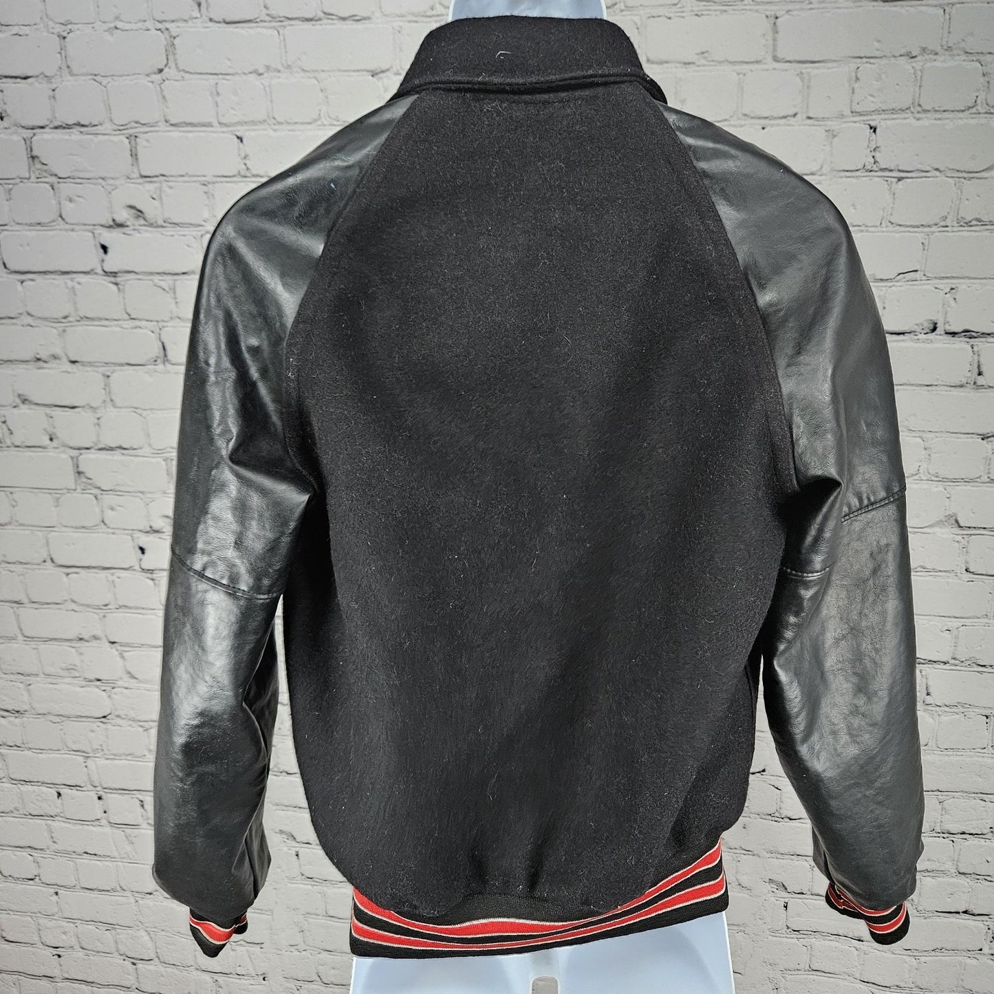VTG Holloway Black Red Wool Blend Retro Varsity Letterman Lined Jacket USA XS