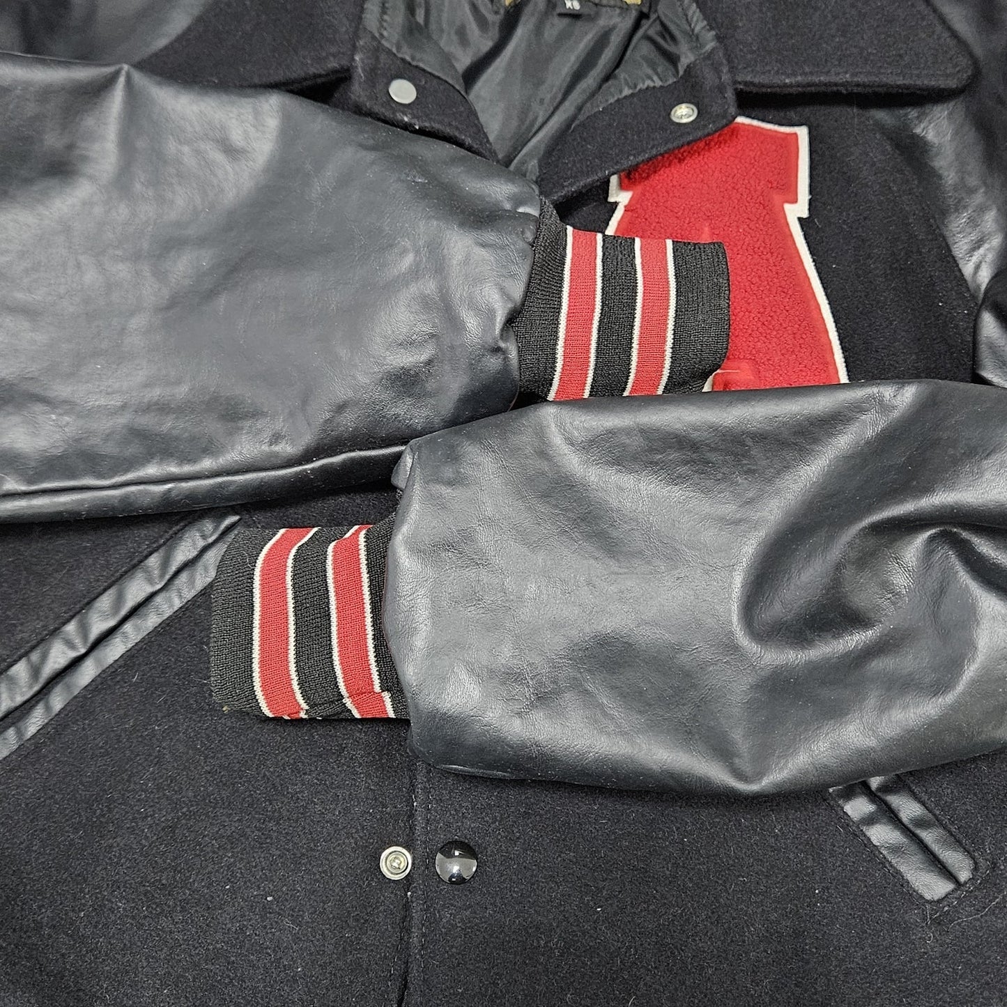 VTG Holloway Black Red Wool Blend Retro Varsity Letterman Lined Jacket USA XS