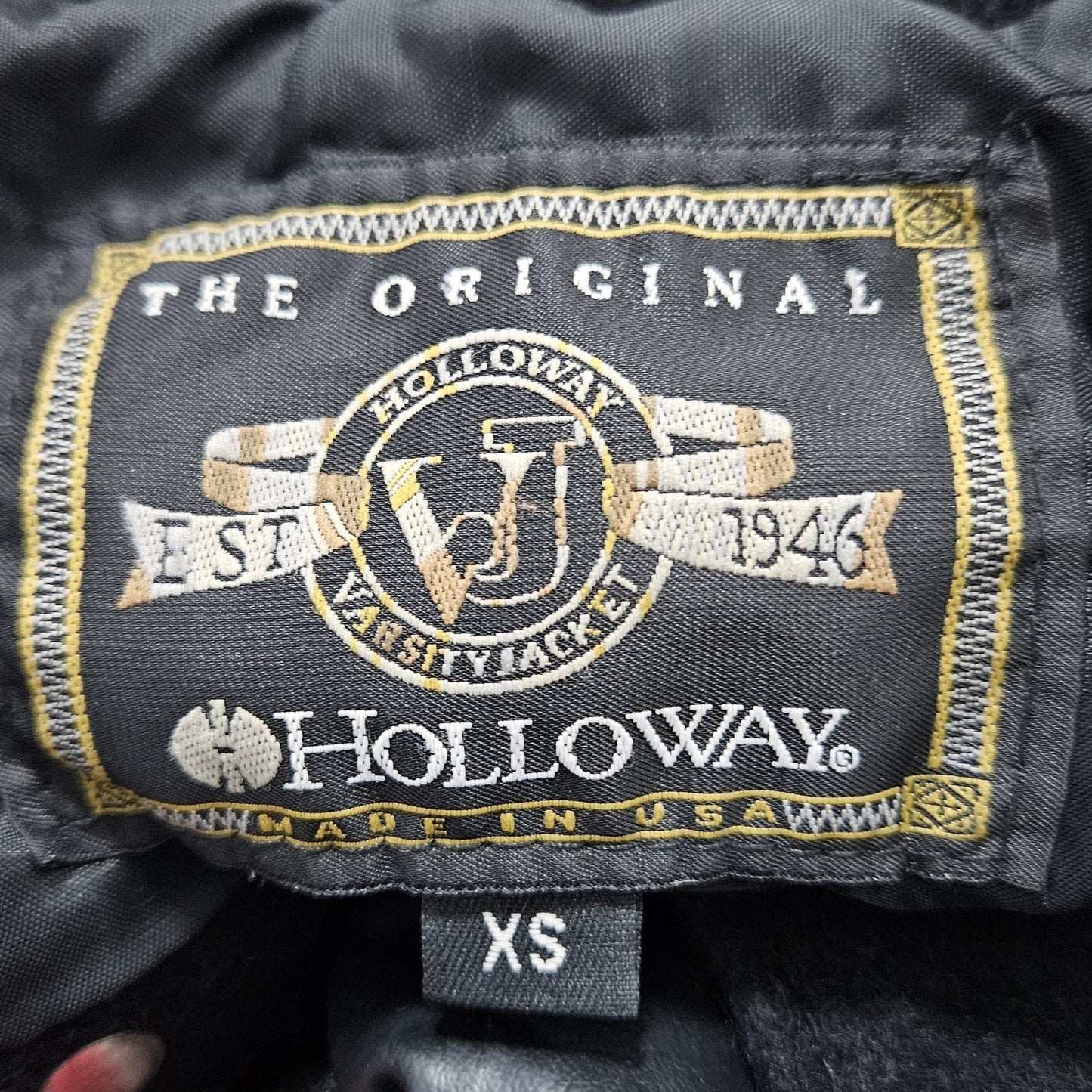 VTG Holloway Black Red Wool Blend Retro Varsity Letterman Lined Jacket USA XS