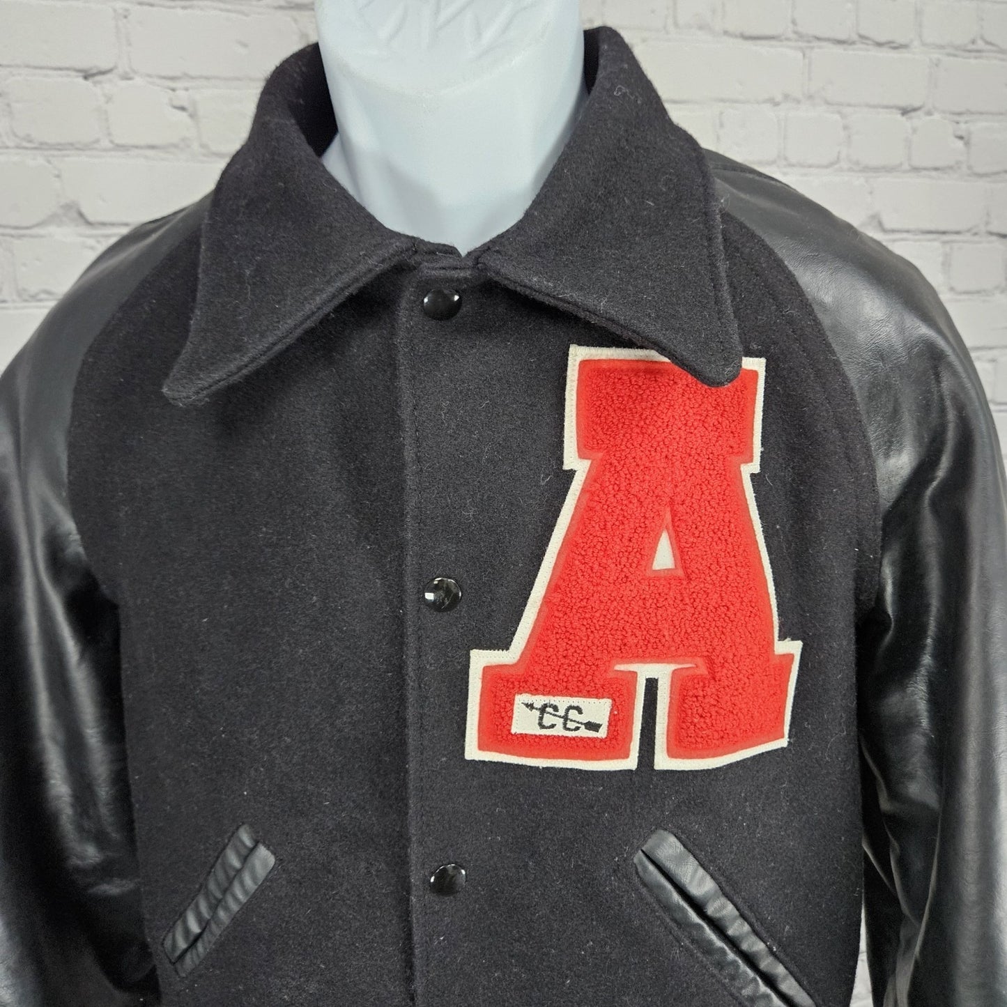 VTG Holloway Black Red Wool Blend Retro Varsity Letterman Lined Jacket USA XS