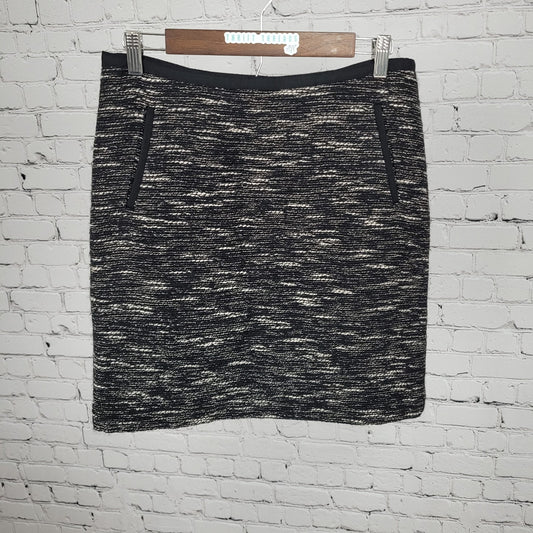 Talbots Black & White Wool Blend Pockets Lined Straight Skirt Size 8P (30x18.5)