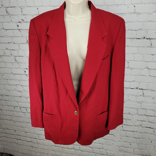 VTG Talbots Red 100% Worsted Wool Gold Button Blazer Jacket USA Made Size 16