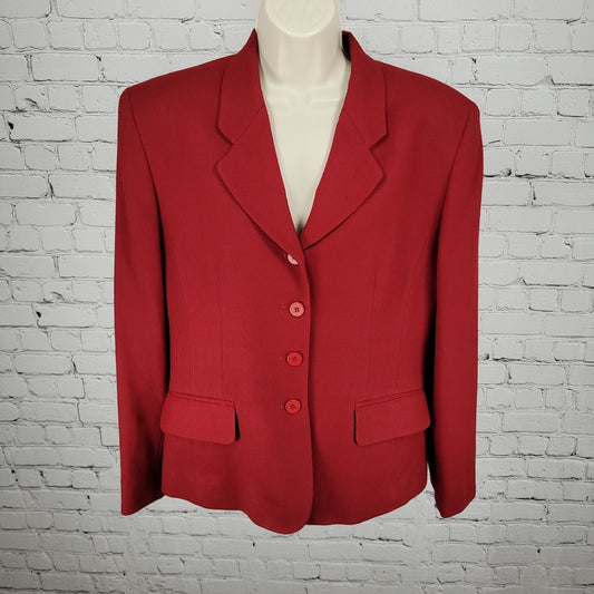 Jones New York Red 100% Worsted Wool Buttoned Suit Jacket USA Made Size 12