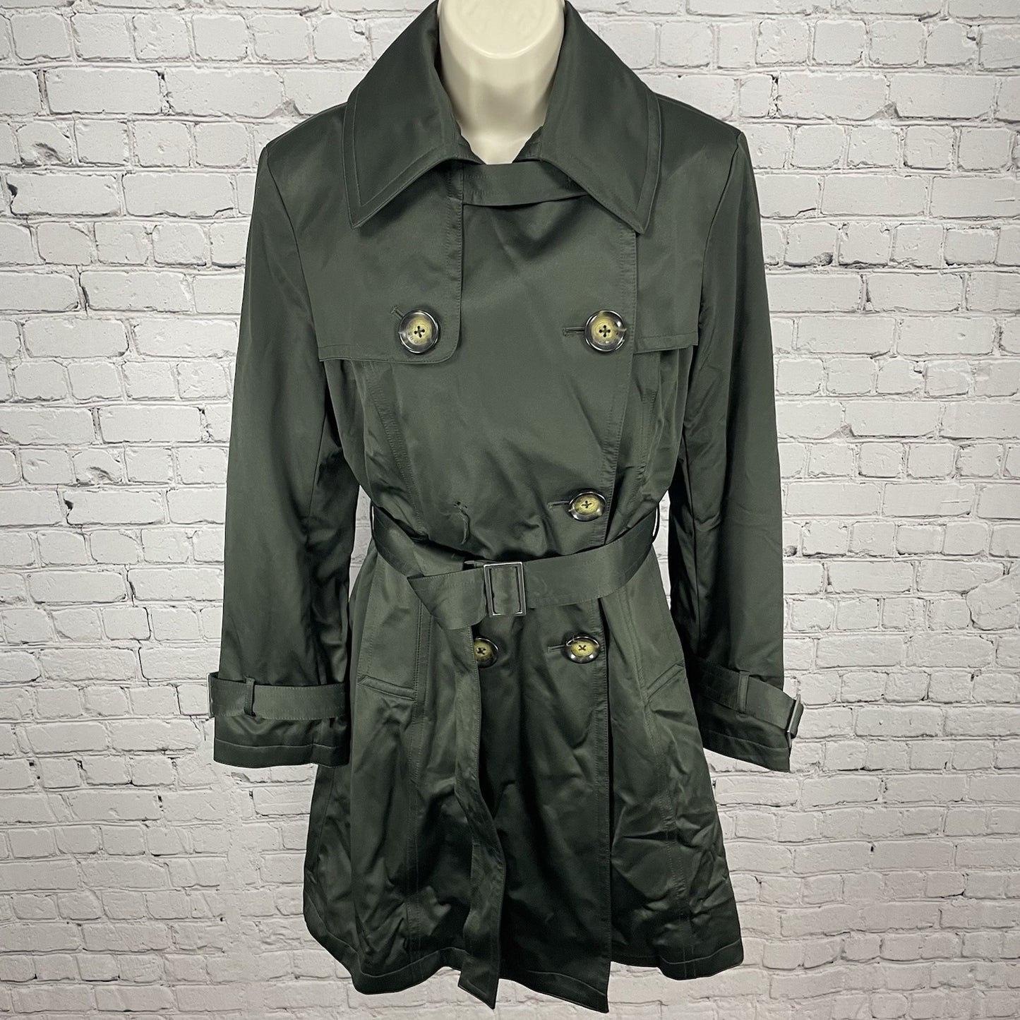 Michael Kors Green Belted Removable Lining Insulated Trench Pea Coat Small S