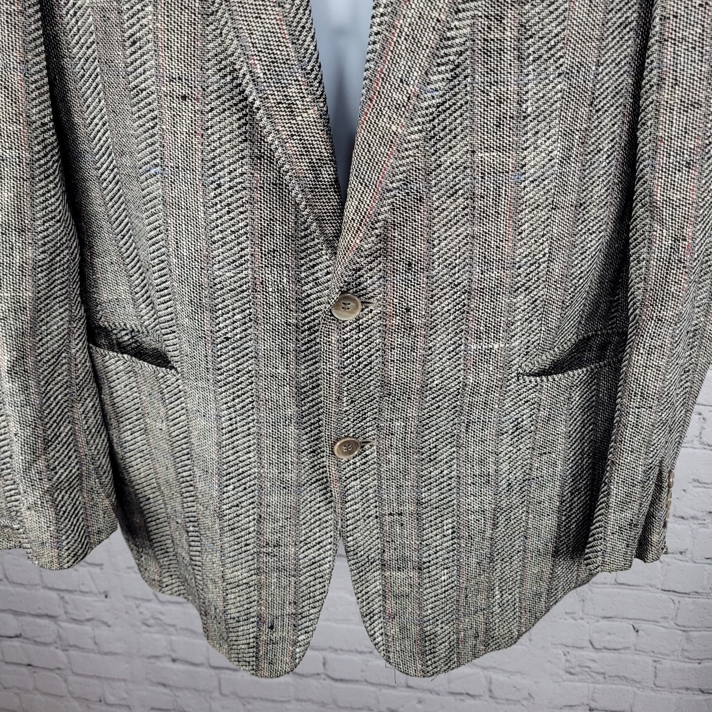 Profilo White Black Striped 2 Button Ventless Notch Blazer Sport Coat Italy 40