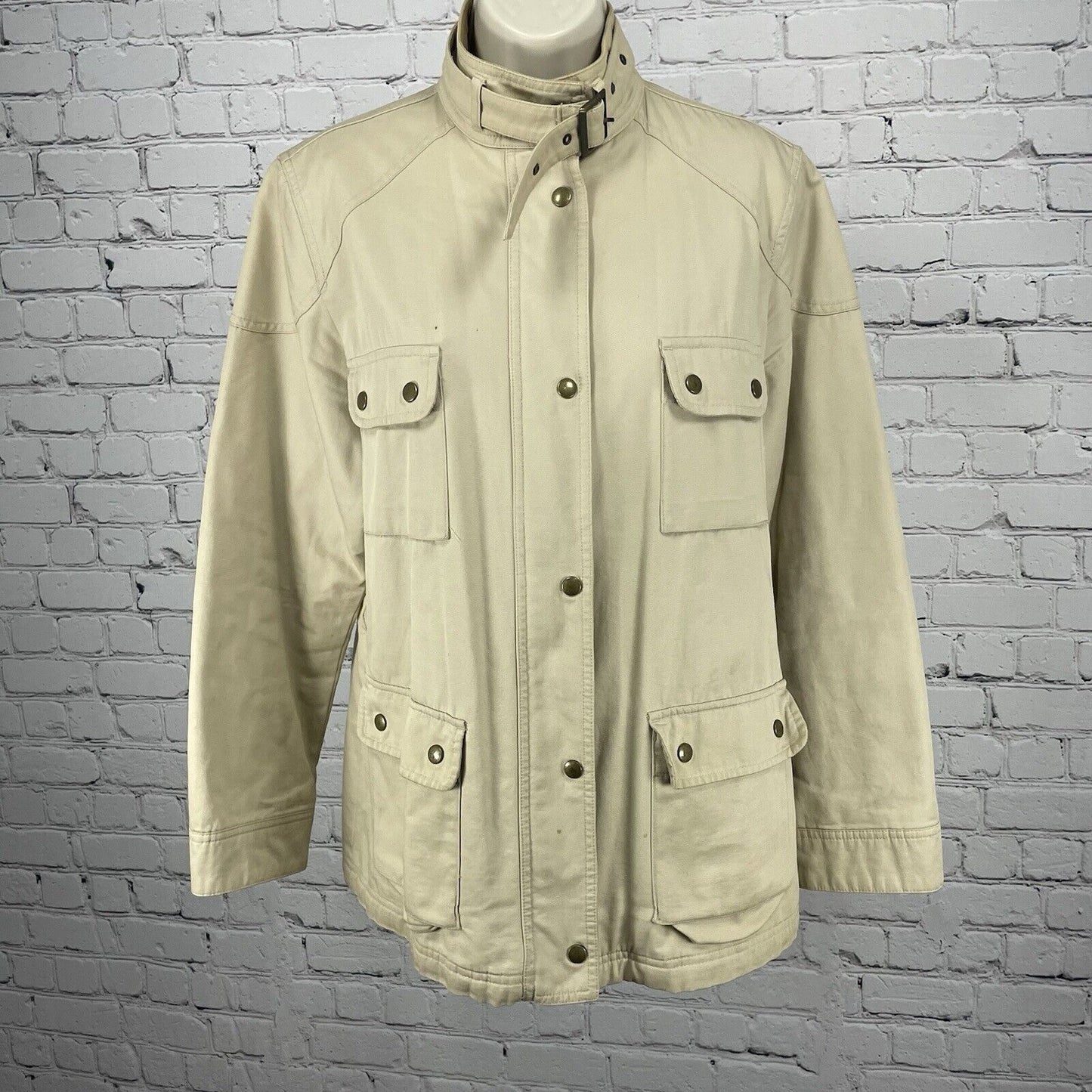 Marks & Spencer Khaki Cotton Zip Snap Corduroy Trim Jacket Pockets Size US 10