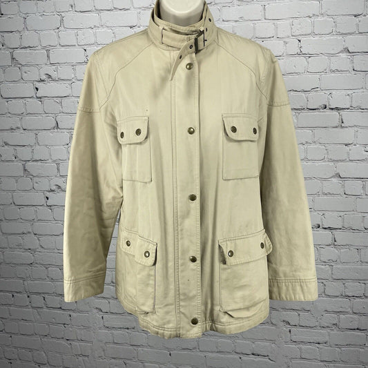 Marks & Spencer Khaki Cotton Zip Snap Corduroy Trim Jacket Pockets Size US 10