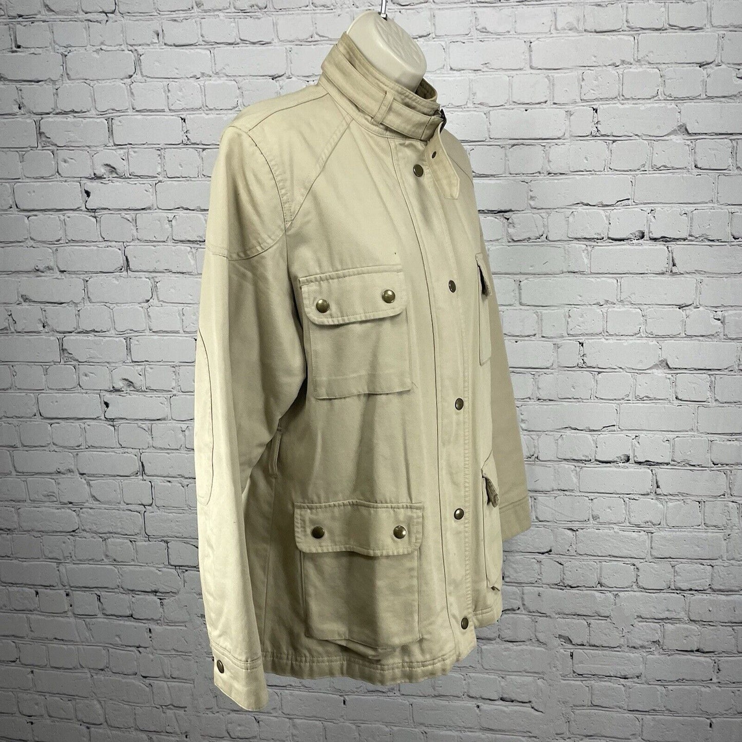 Marks & Spencer Khaki Cotton Zip Snap Corduroy Trim Jacket Pockets Size US 10
