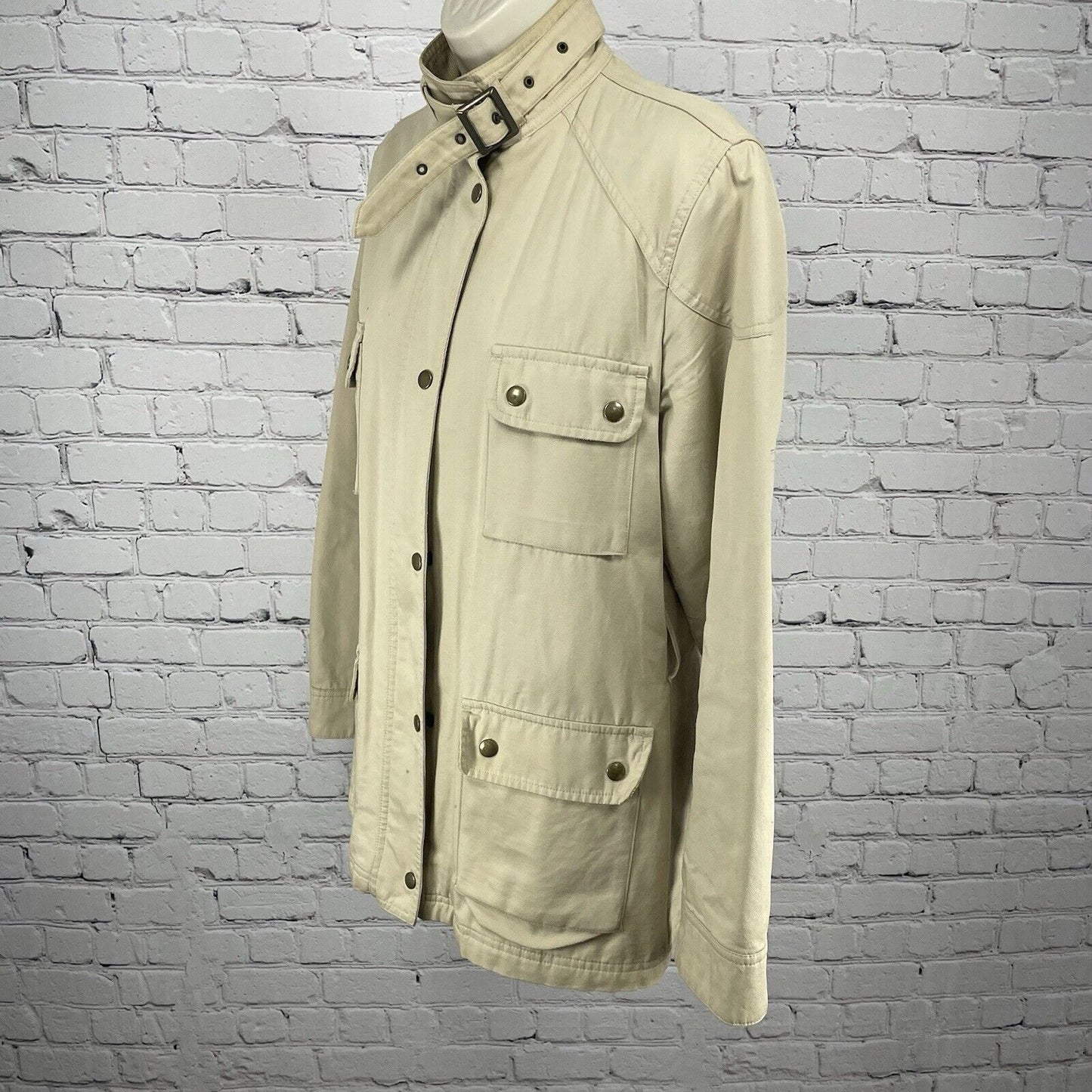 Marks & Spencer Khaki Cotton Zip Snap Corduroy Trim Jacket Pockets Size US 10