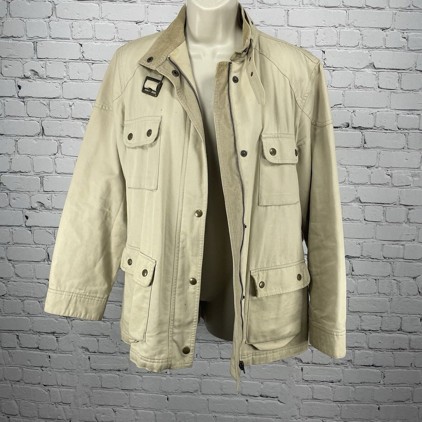 Marks & Spencer Khaki Cotton Zip Snap Corduroy Trim Jacket Pockets Size US 10