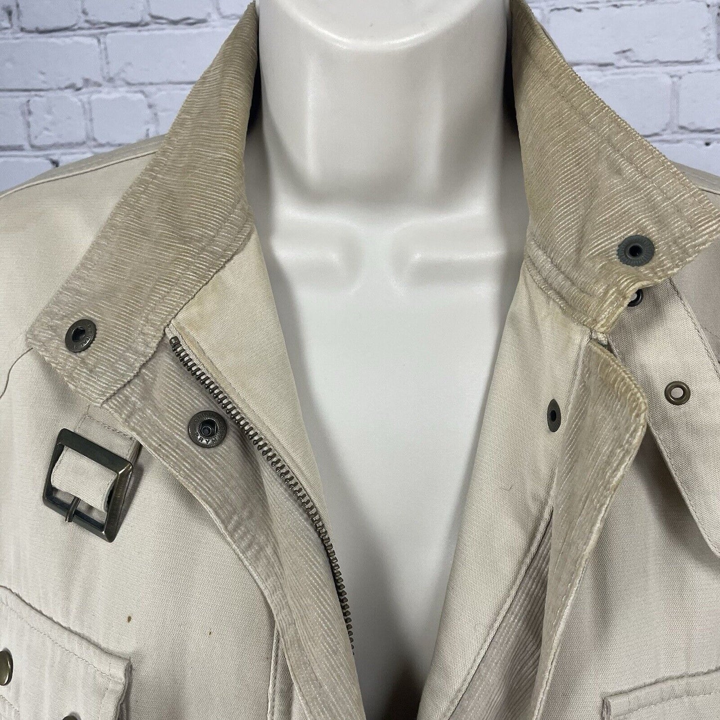 Marks & Spencer Khaki Cotton Zip Snap Corduroy Trim Jacket Pockets Size US 10