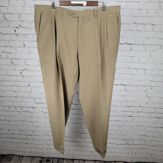 Santorelli Luxury Serge Tan 100% Wool Dress Pants Italy Made Size 42 (42x32)