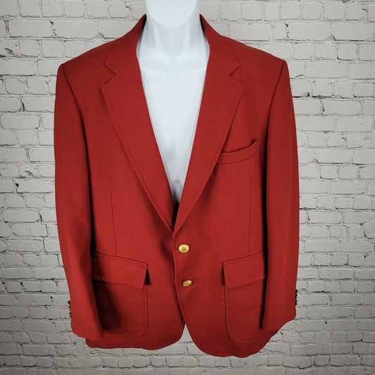VTG Hardwick Clothes Red 2 Gold Button Vented Notch Blazer Sport Coat Size 44