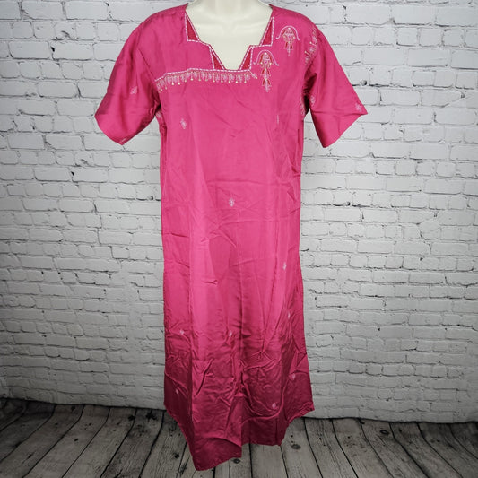 Unbranded Pink 100% Silk Embroidered Short Sleeve Lined Kurta Dress India XXL 44