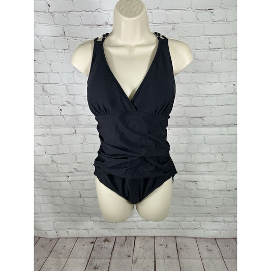 Ki Laphee Black Drapey Front Removable Pads Strappy Back One Piece Swimsuit XL