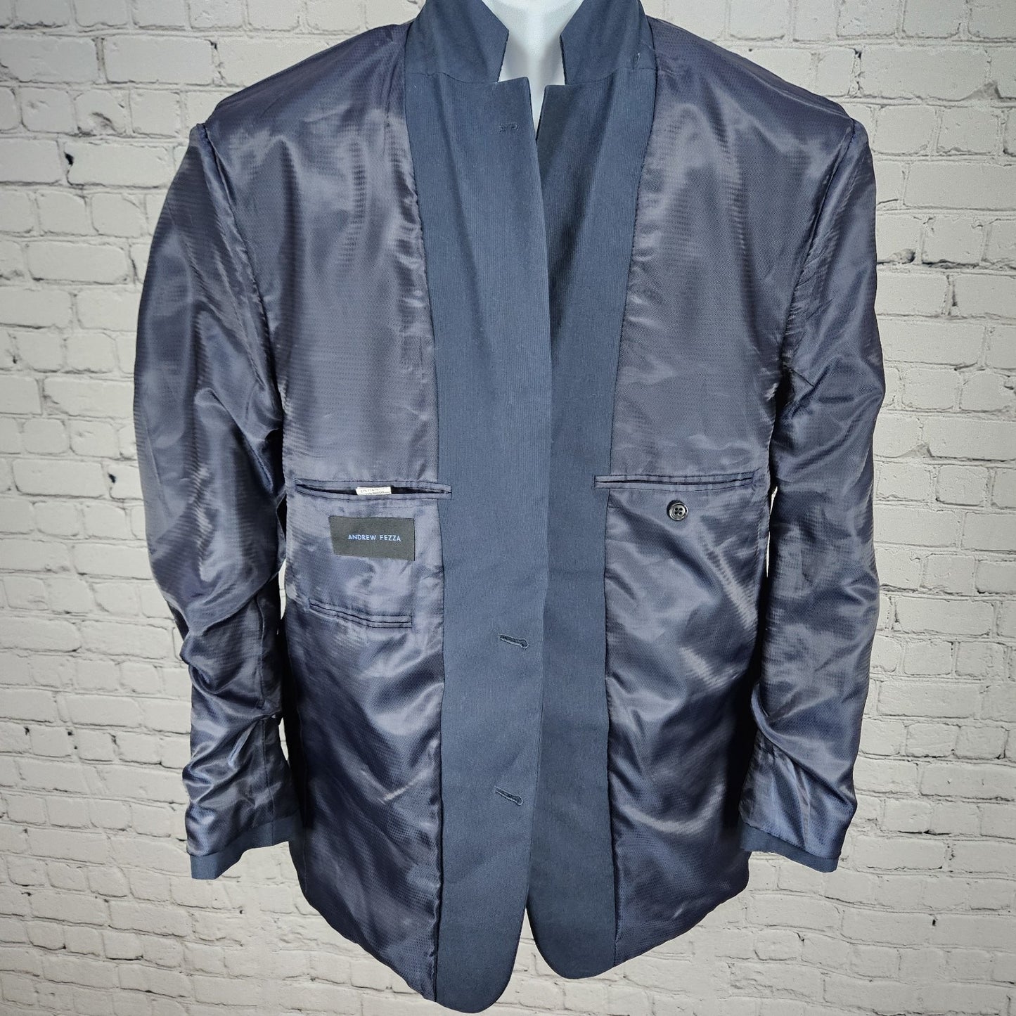 Andrew Fezza Navy 2 Button Double Vented Notch Blazer Sport Coat Suit Jacket 42R