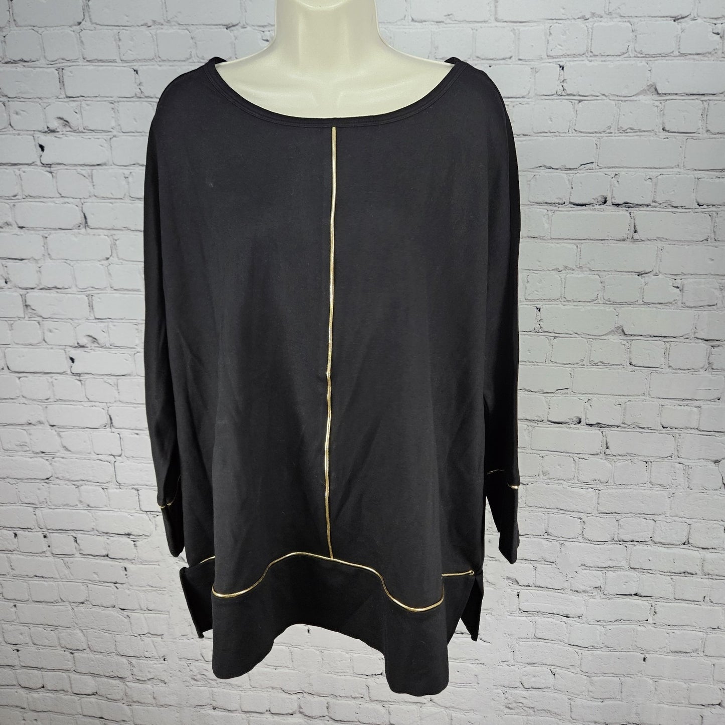 NWT Jones New York Signature Black Gold Accents 3/4 Sleeve Relaxed Tunic Top XL