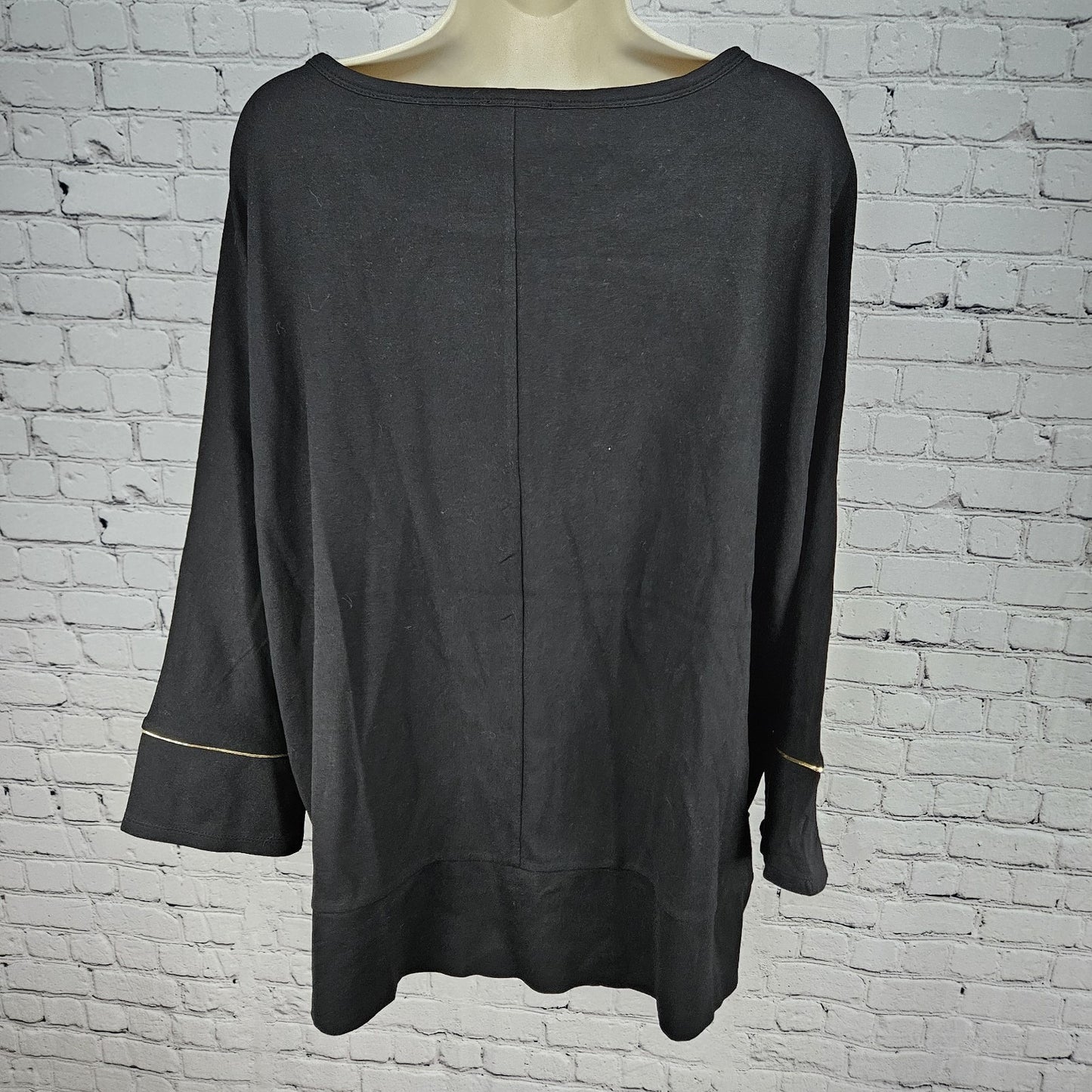 NWT Jones New York Signature Black Gold Accents 3/4 Sleeve Relaxed Tunic Top XL