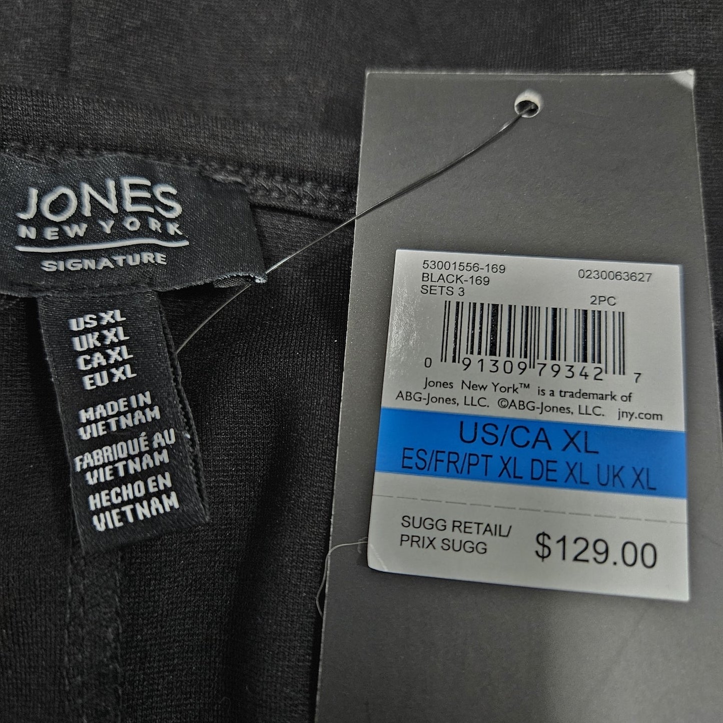 NWT Jones New York Signature Black Gold Accents 3/4 Sleeve Relaxed Tunic Top XL