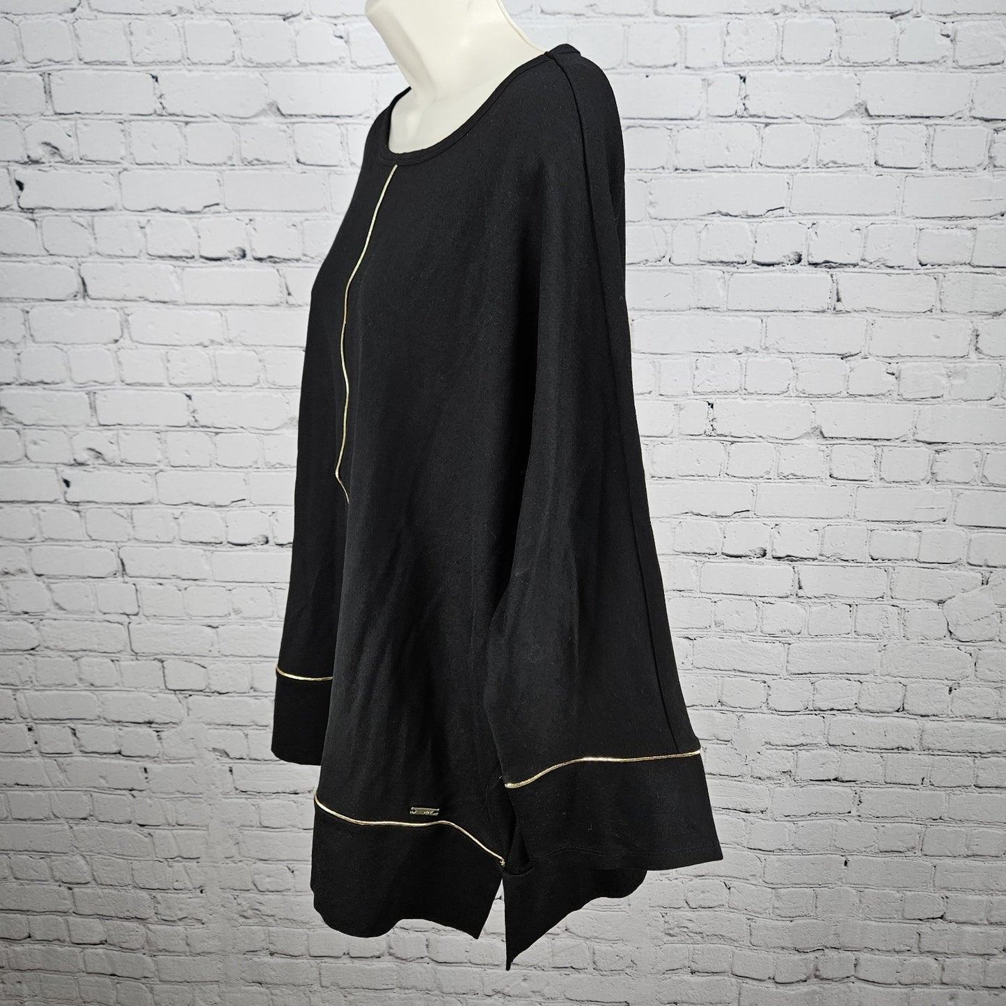 NWT Jones New York Signature Black Gold Accents 3/4 Sleeve Relaxed Tunic Top XL