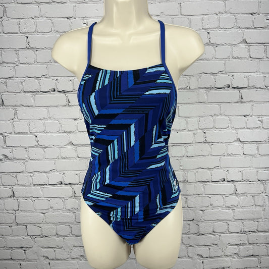 Speedo Blue Striped One Piece Endurance+ Flyback Swimsuit Women’s Size 6/32