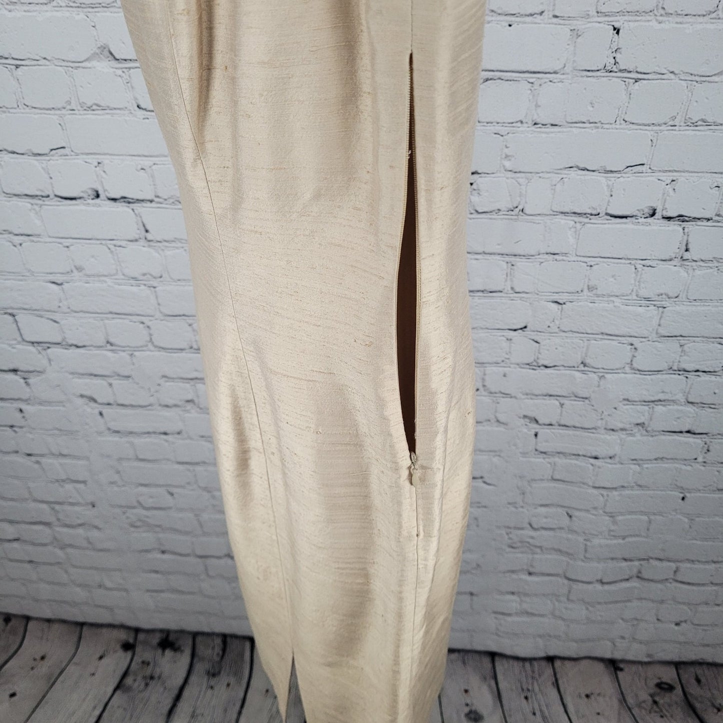 Finity Gold Beige 100% Silk Shirt Jacket & Dress Matching 2 Piece Set Size 8