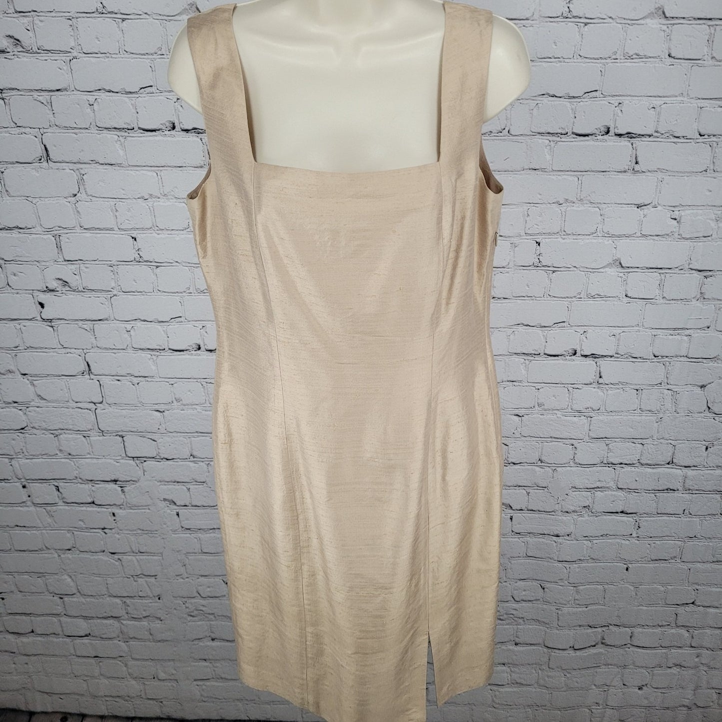 Finity Gold Beige 100% Silk Shirt Jacket & Dress Matching 2 Piece Set Size 8