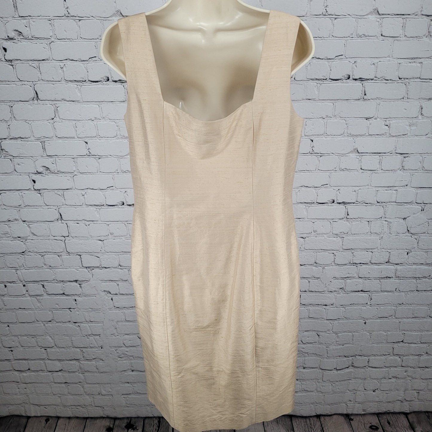 Finity Gold Beige 100% Silk Shirt Jacket & Dress Matching 2 Piece Set Size 8