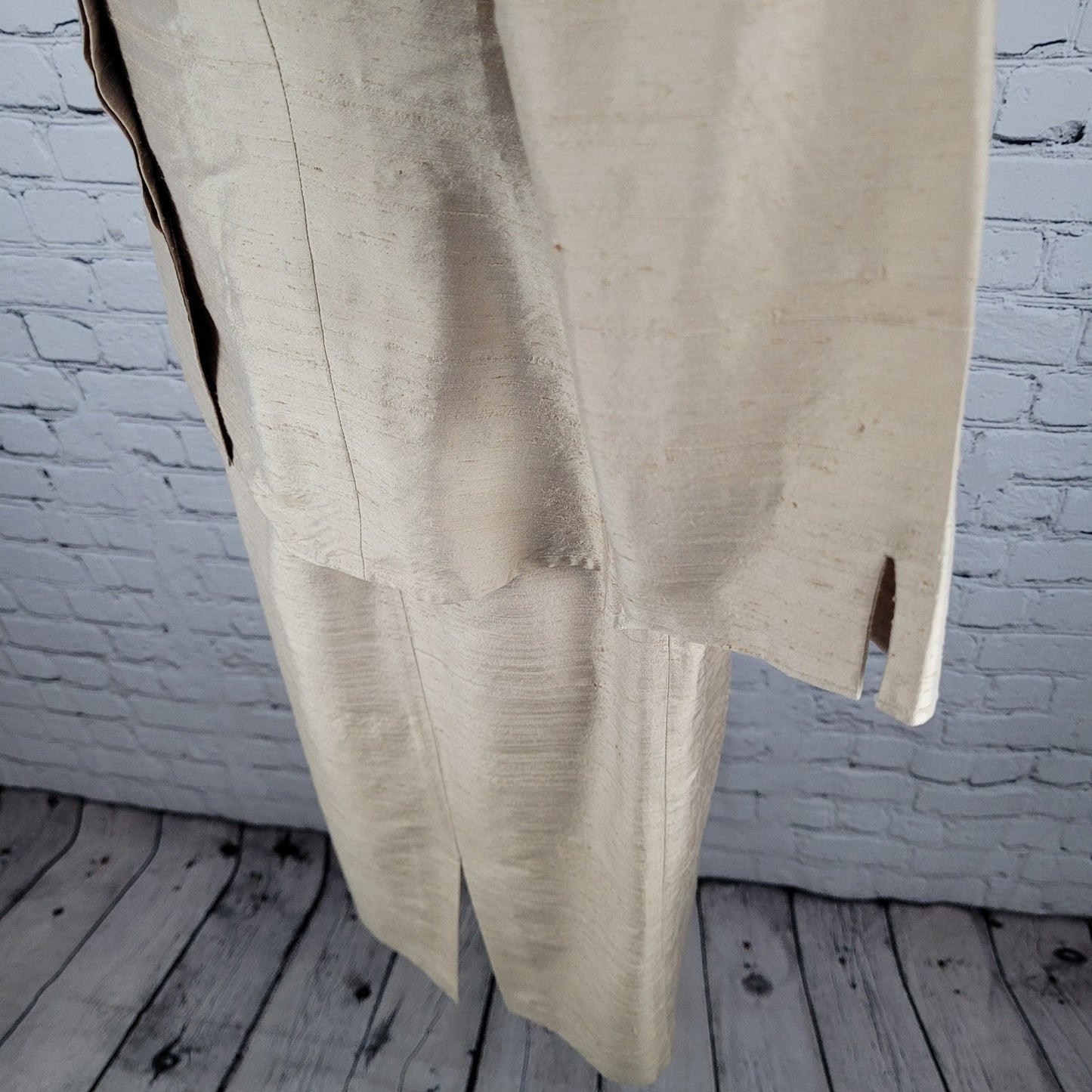 Finity Gold Beige 100% Silk Shirt Jacket & Dress Matching 2 Piece Set Size 8