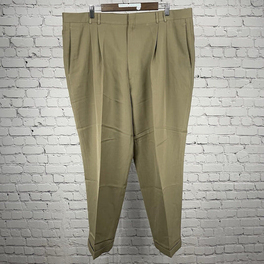 Dockers Khaki Tan Slacks Pleated Chino Dress Pants No Iron Wool Blend (39x29)