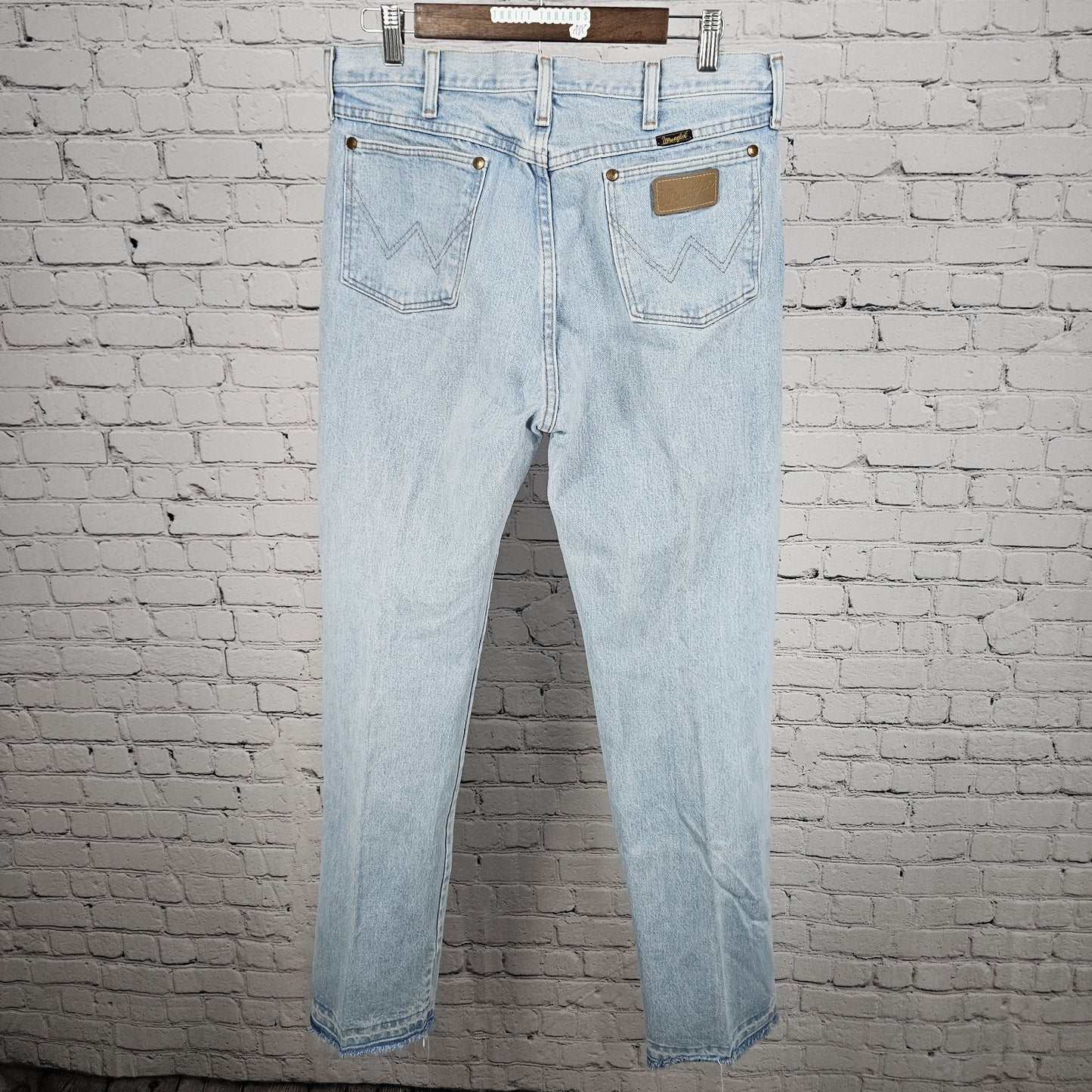 VTG Wrangler Blue 100% Cotton Denim Light Wash Bootcut Western Jeans USA 34x36