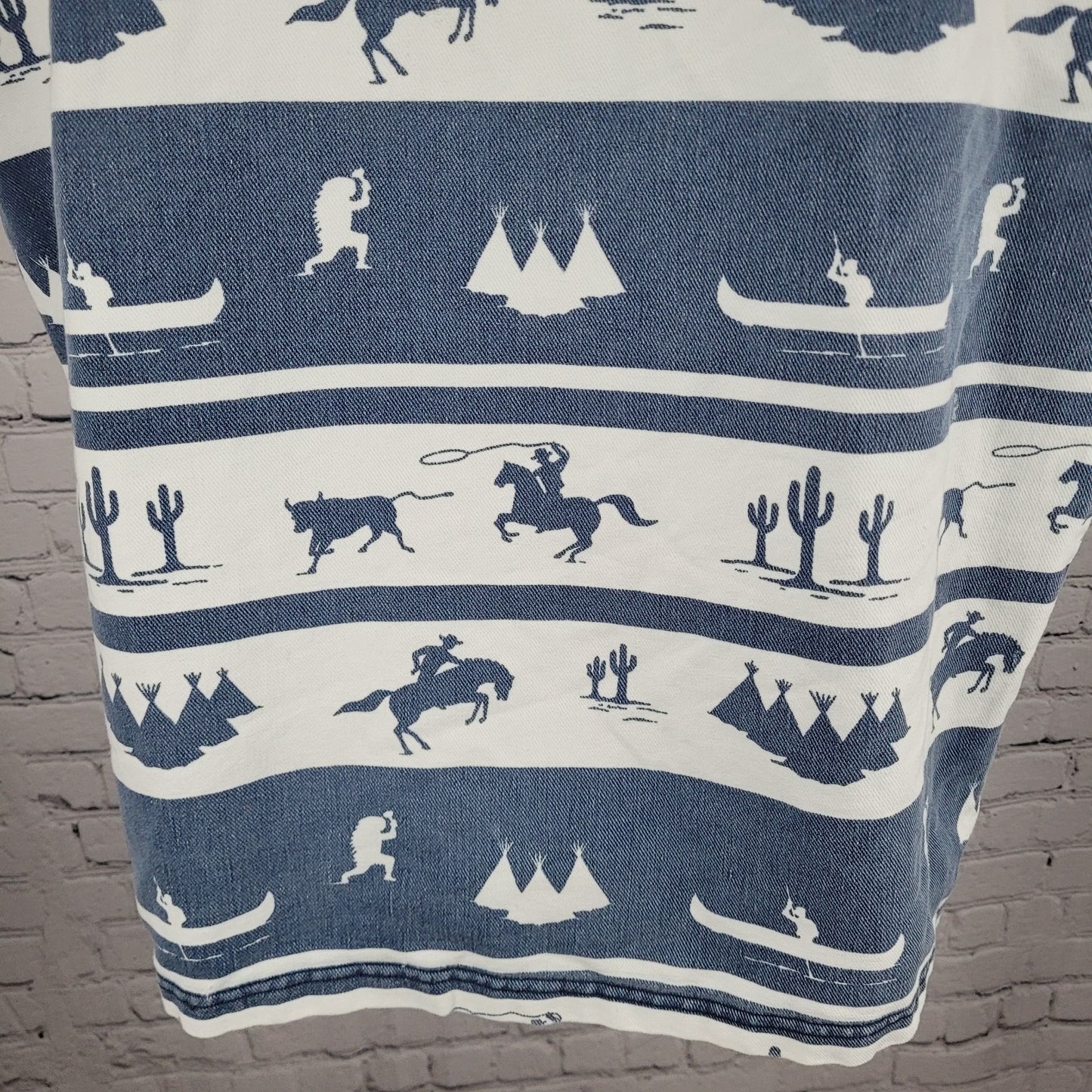 VTG Structure Activewear Blue White Western Cowboy Sleeveless Shirt USA Large