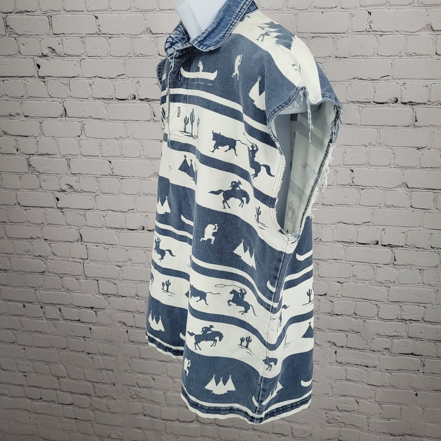 VTG Structure Activewear Blue White Western Cowboy Sleeveless Shirt USA Large