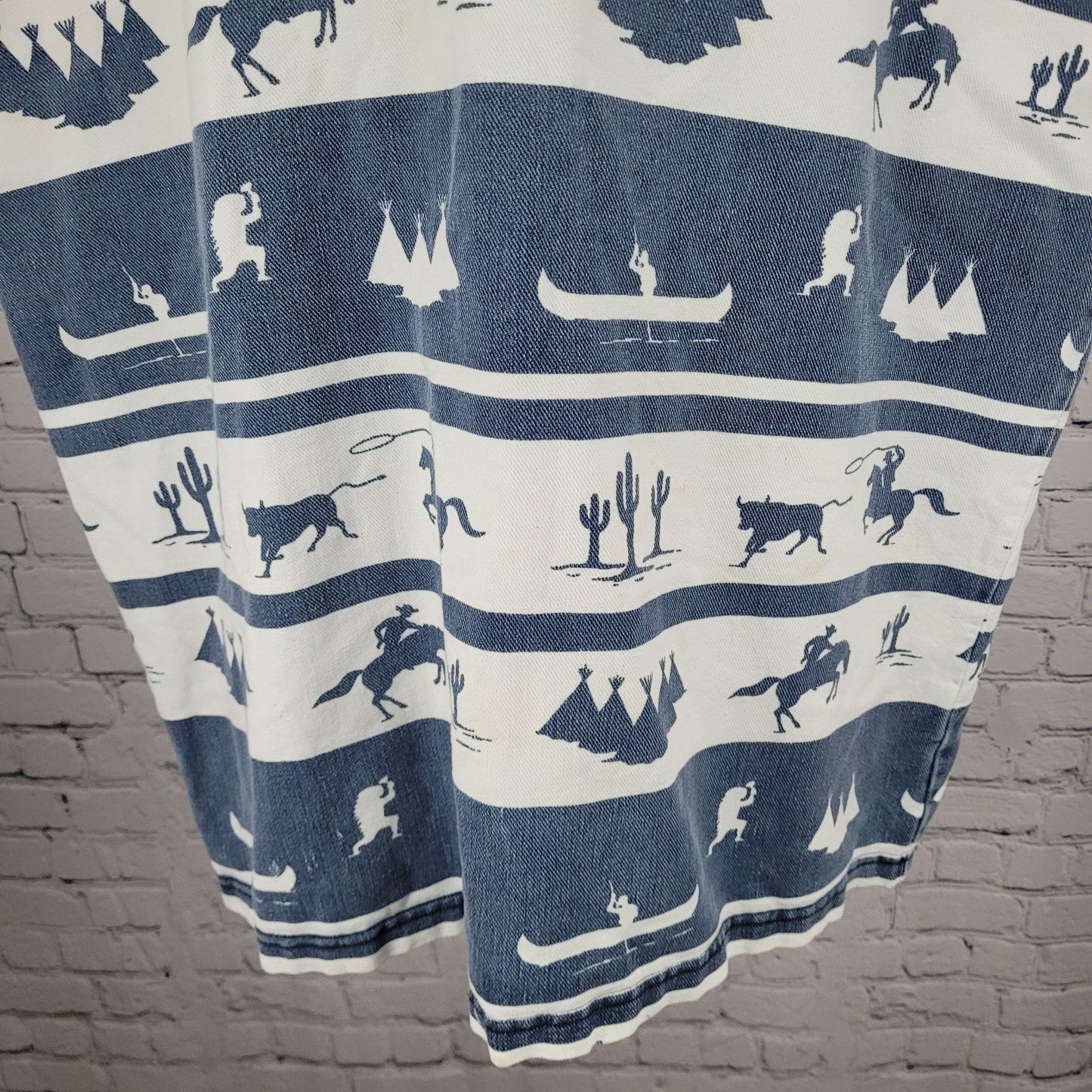 VTG Structure Activewear Blue White Western Cowboy Sleeveless Shirt USA Large