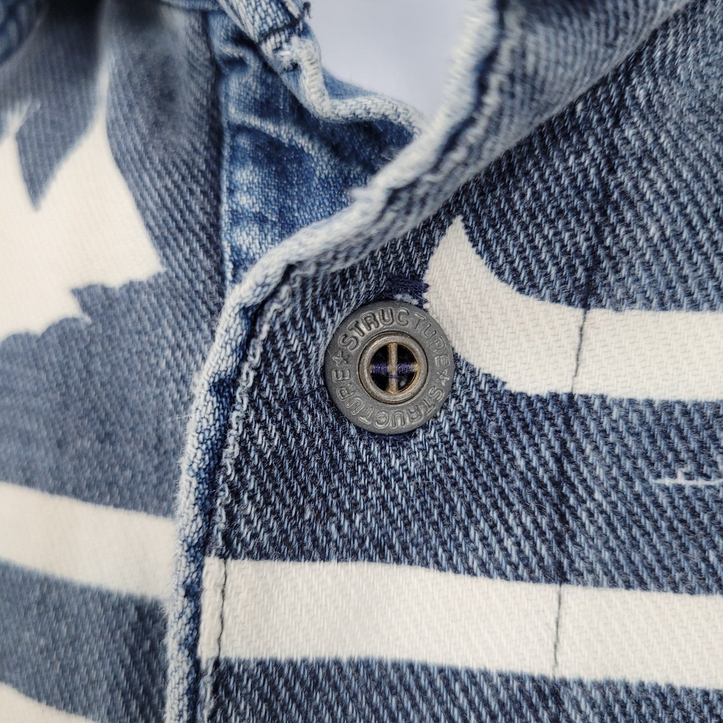 VTG Structure Activewear Blue White Western Cowboy Sleeveless Shirt USA Large