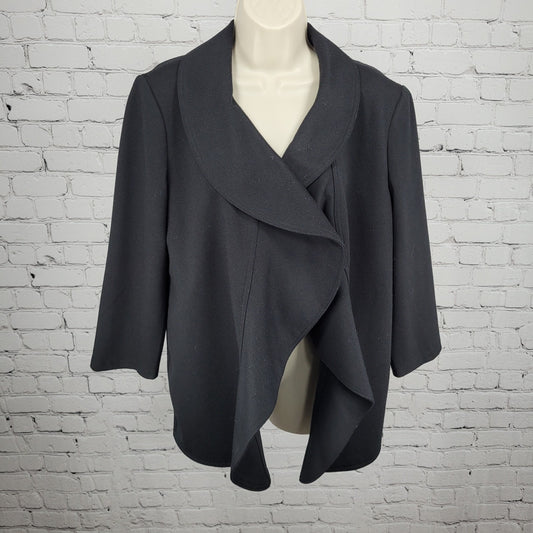Carmen Marc Valvo Black Open Shawl Collar 3/4 Sleeve Stretch Jacket Size 10