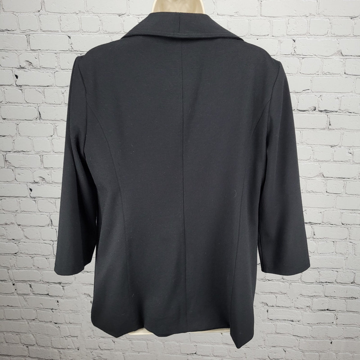 Carmen Marc Valvo Black Open Shawl Collar 3/4 Sleeve Stretch Jacket Size 10