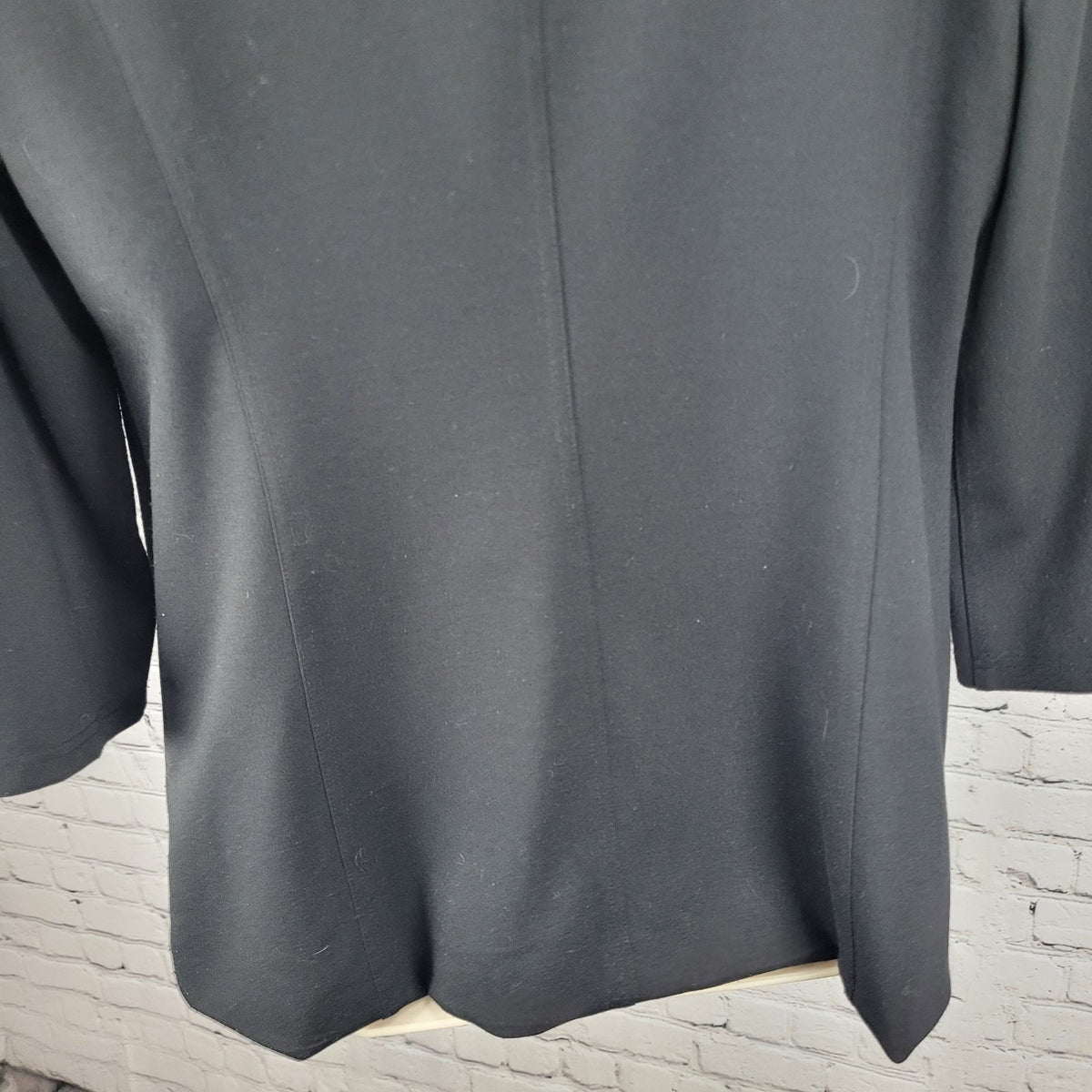 Carmen Marc Valvo Black Open Shawl Collar 3/4 Sleeve Stretch Jacket Size 10