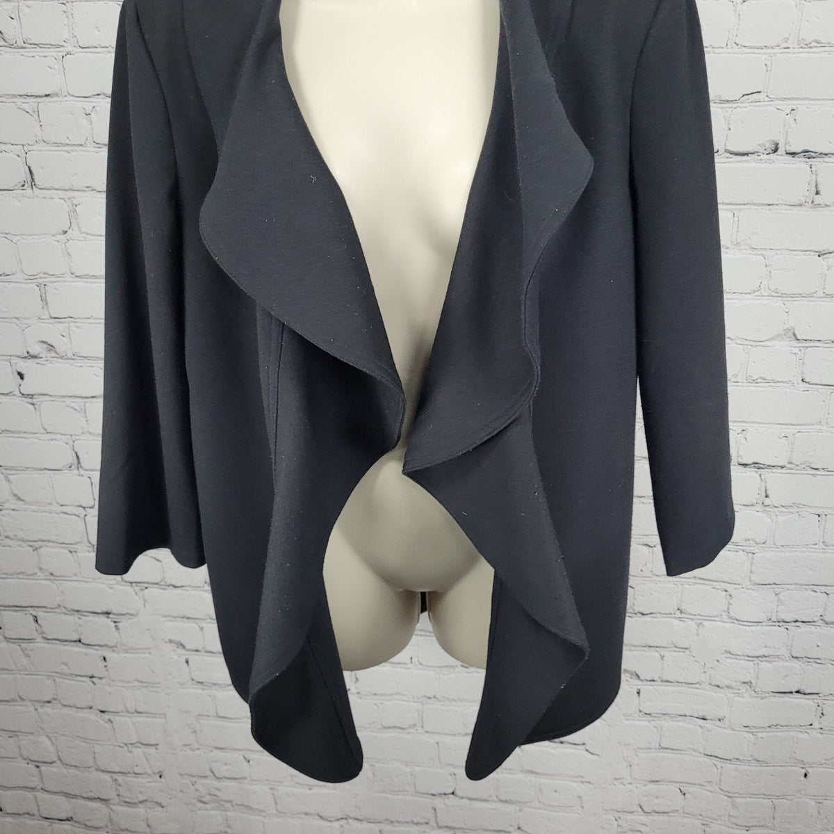 Carmen Marc Valvo Black Open Shawl Collar 3/4 Sleeve Stretch Jacket Size 10