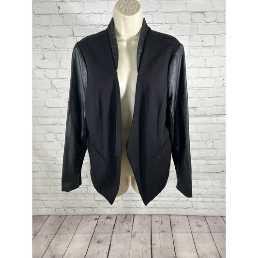 Torrid Black Open Front Vegan Leather Collar/Sleeves Women’s Blazer Jacket M