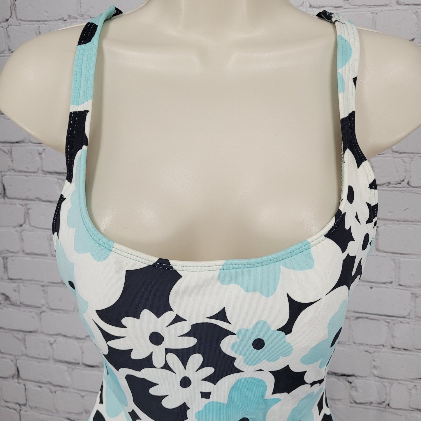 La Blanca Blue Floral Padded Strappy Back One Piece Swimsuit USA Made Size 12