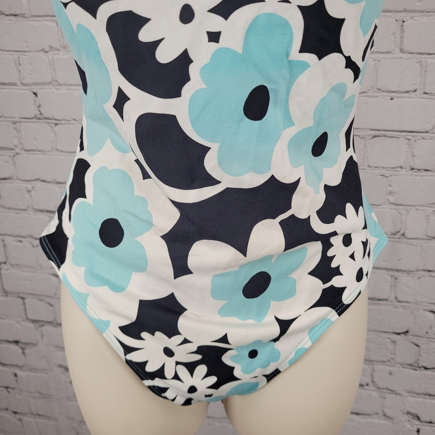 La Blanca Blue Floral Padded Strappy Back One Piece Swimsuit USA Made Size 12