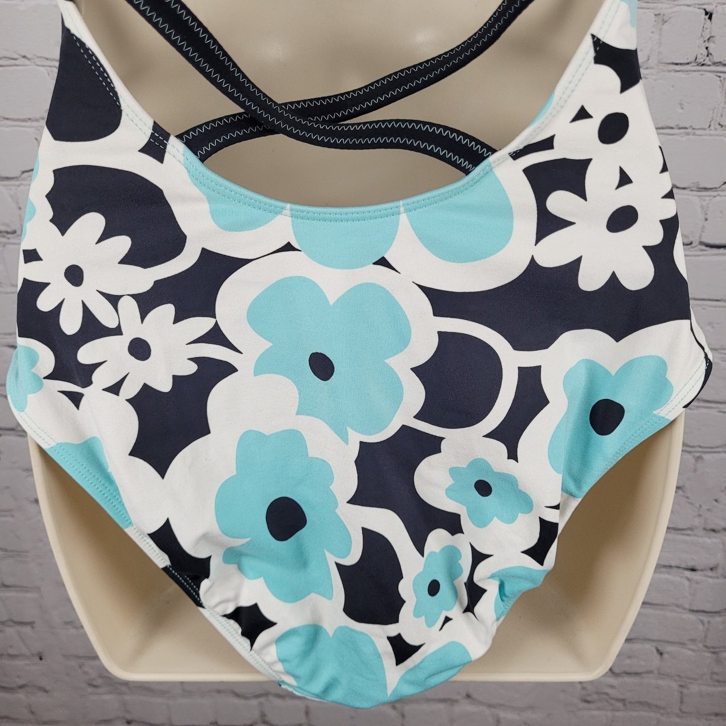 La Blanca Blue Floral Padded Strappy Back One Piece Swimsuit USA Made Size 12