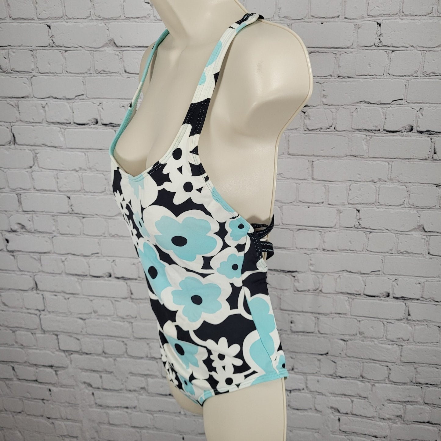 La Blanca Blue Floral Padded Strappy Back One Piece Swimsuit USA Made Size 12