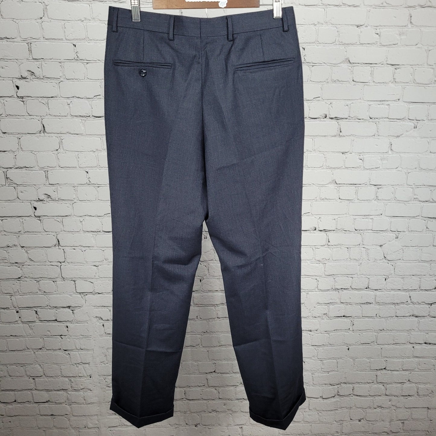 Jos A Bank Navy Classic Collection Houndstooth Pleated Cuffed Dress Pants 31x32