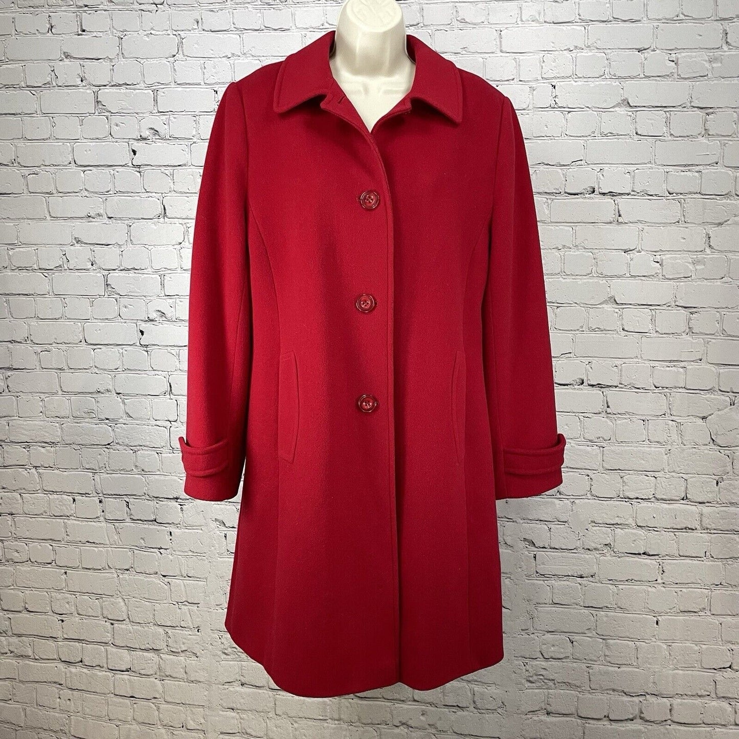 Preston & York Cardinal 100% Wool Peacoat Long Pockets 3 Button Vented Size 14