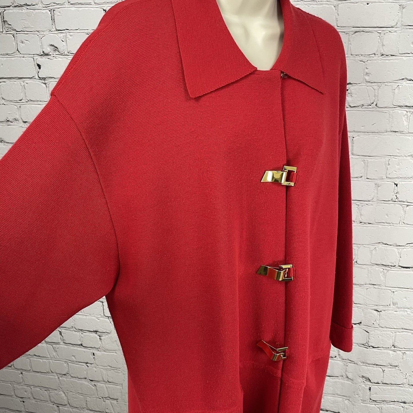 Devernois Paris Red Gold Closure Drop Shoulder Collared Jacket Pockets XL