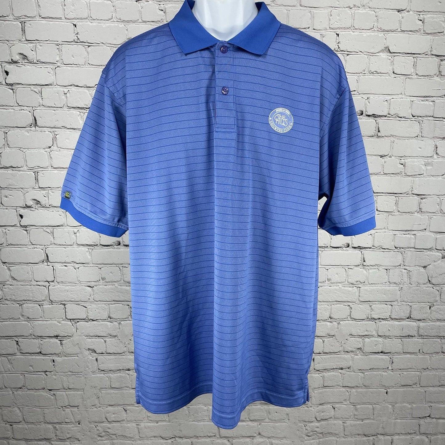 Izod Blue Striped C-Fresh Golf The Hills Country Club Button Polo Shirt Size XL